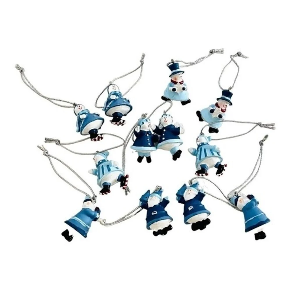 Vintage Santa & Snowmen Mini Figurines Ornaments Set 12 Hand-Painted Resin 1.5